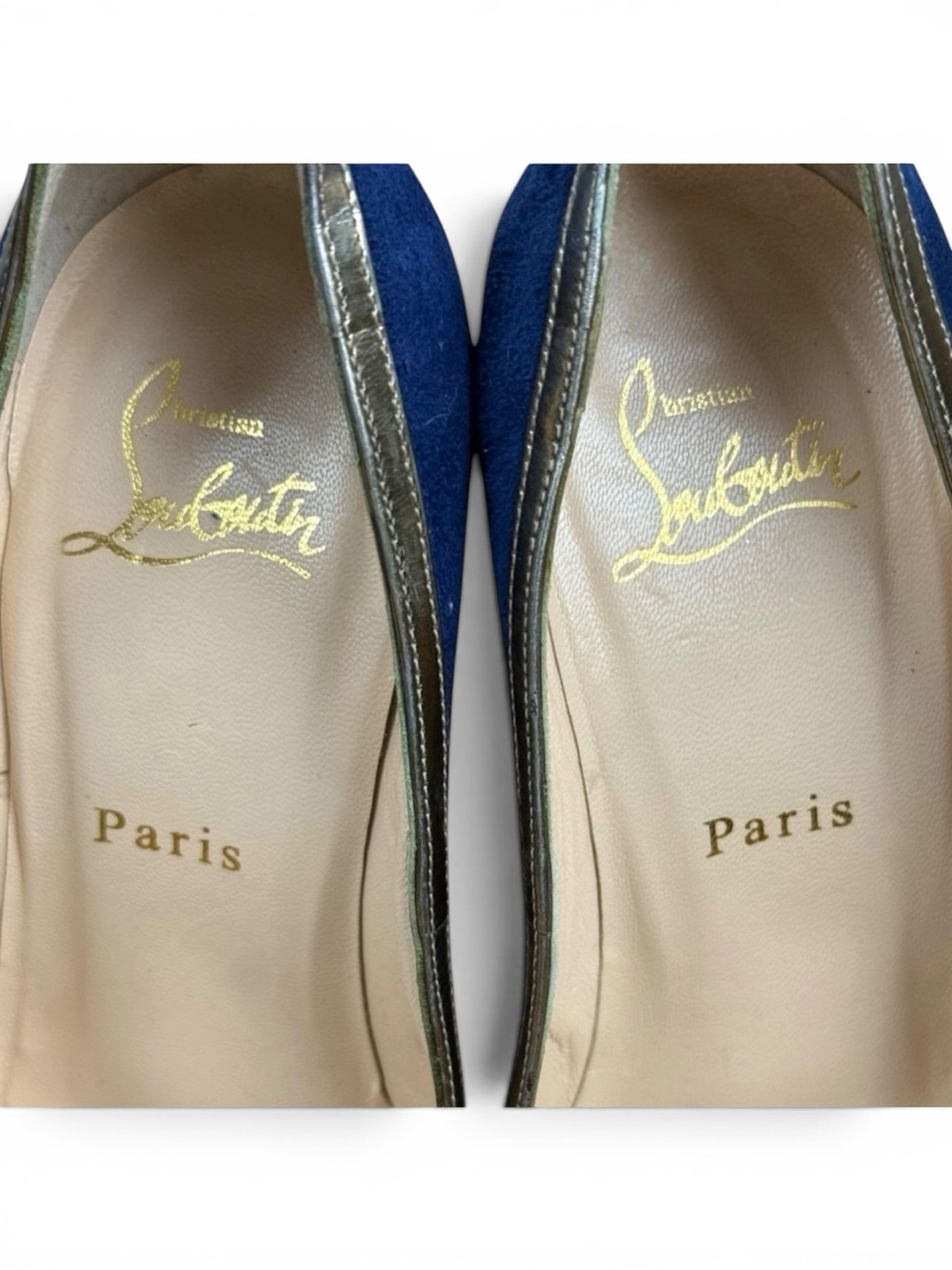 Christian Louboutin Trotitella 140 Blue Suede Metallic Platform Pumps Red Sole - Picture 7 of 10